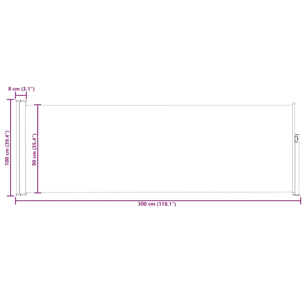 sammenrullelig sidemarkise til terrassen 100 x 314 cm sort