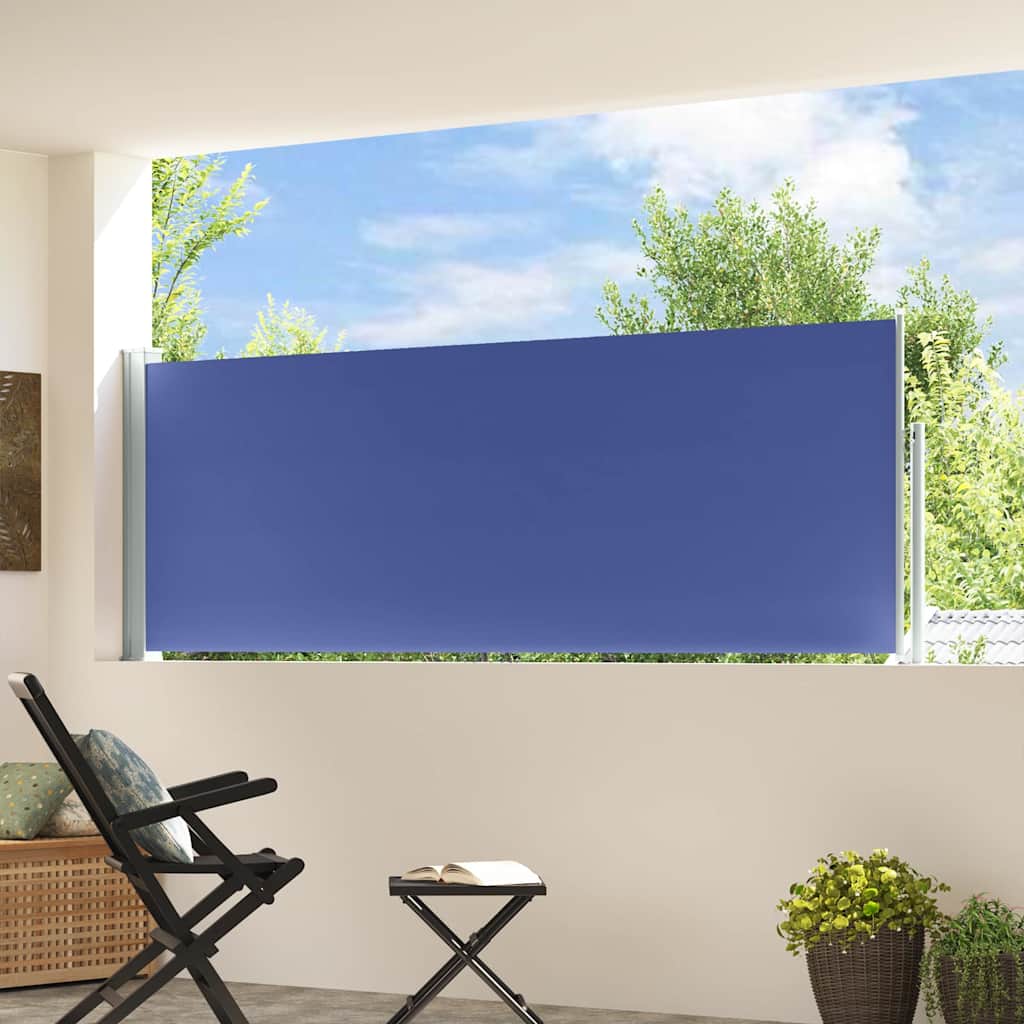 sammenrullelig sidemarkise til terrassen 100 x 314 cm blå