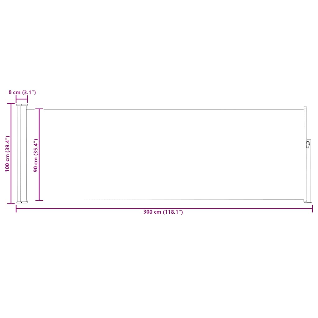 sammenrullelig sidemarkise til terrassen 100 x 314 cm grå