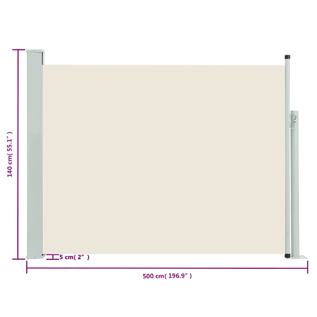 sammenrullelig sidemarkise til terrassen 140x514 cm cremefarvet