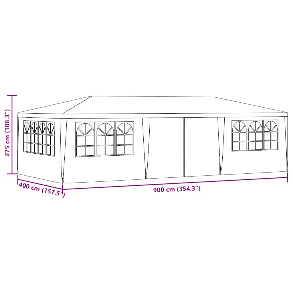 festtelt med sidevægge 4x9 m 90 g/m² hvid