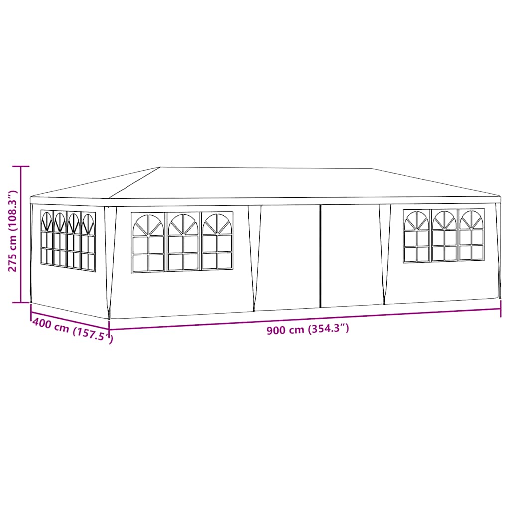 festtelt med sidevægge 4x9 m 90 g/m² blå