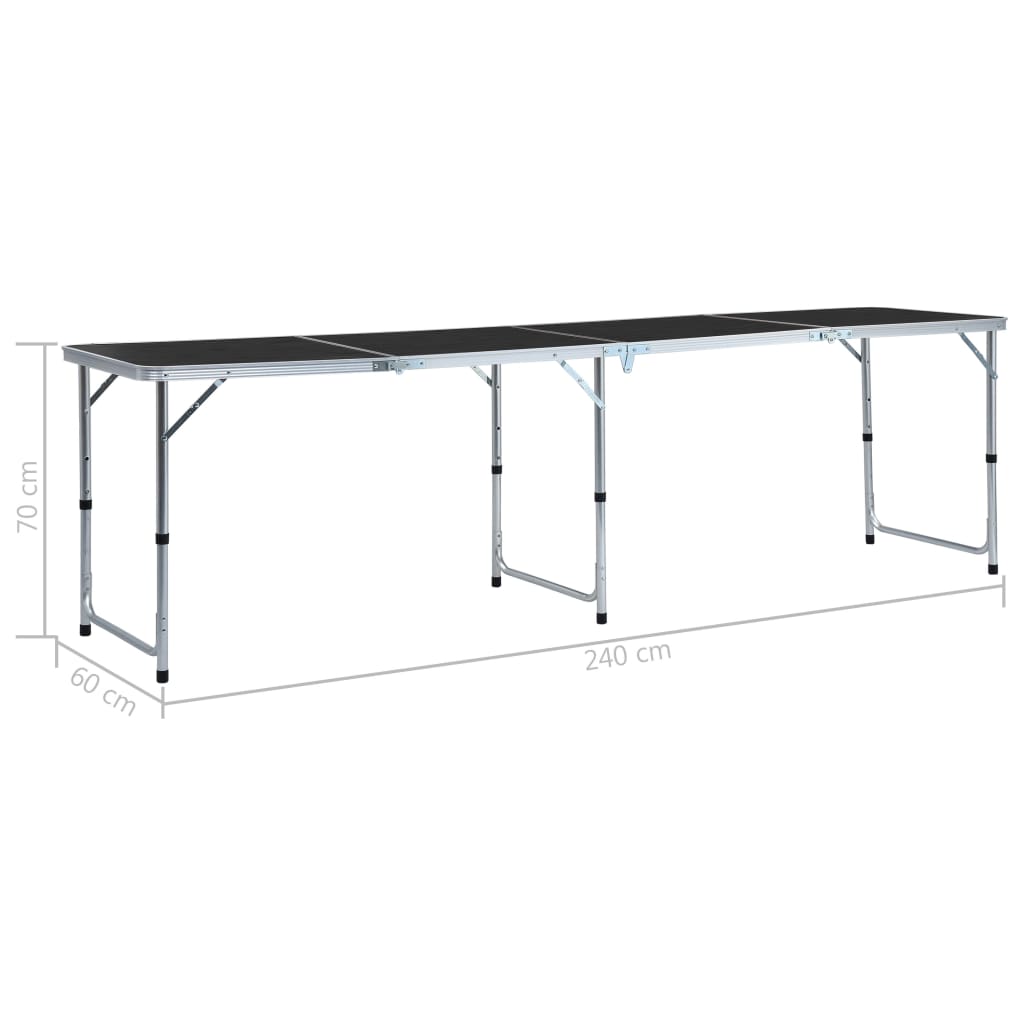 foldbart campingbord 240 x 60 cm aluminium grå