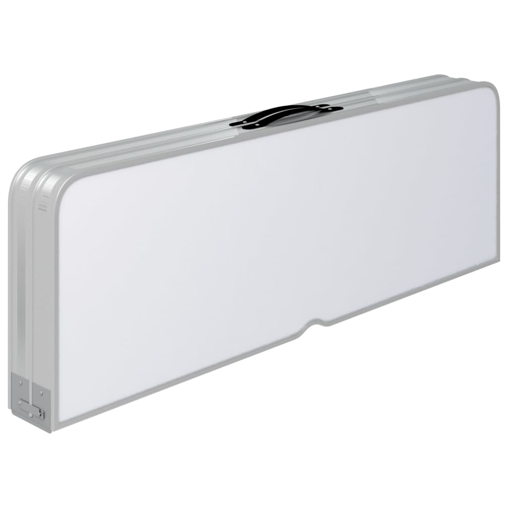 foldbart campingbord med 2 bænke aluminium hvid