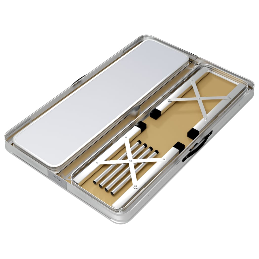 foldbart campingbord med 2 bænke aluminium hvid