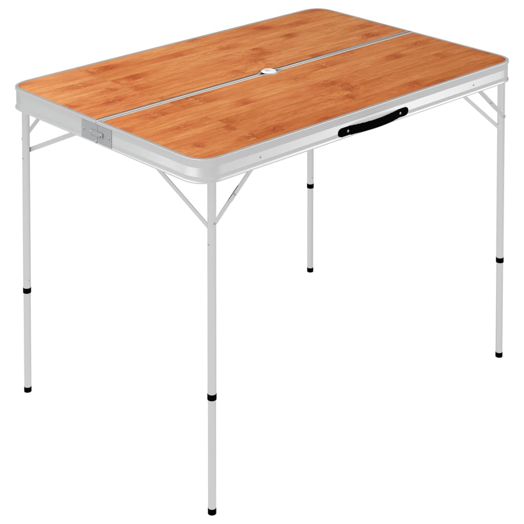 foldbart campingbord med 2 bænke aluminium brun