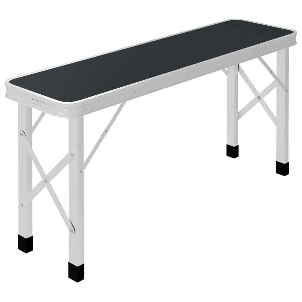 foldbart campingbord med 2 bænke aluminium grå