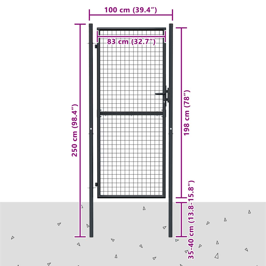 havelåge i net galvaniseret stål 100x200 cm grå