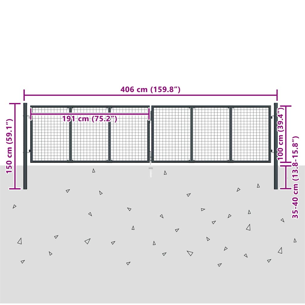 havelåge i net galvaniseret stål 400x100 cm grå