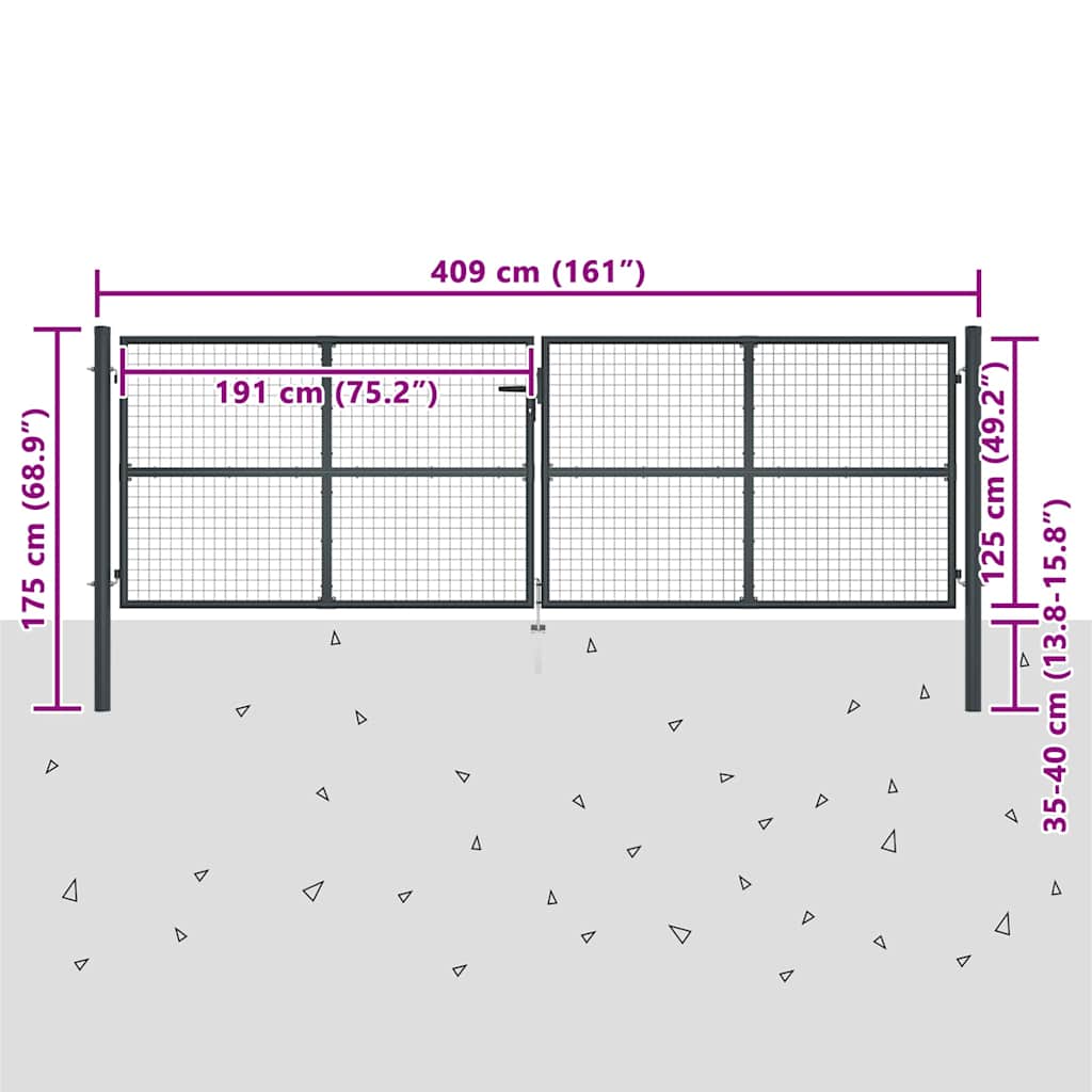 havelåge i net galvaniseret stål 400x125 cm grå
