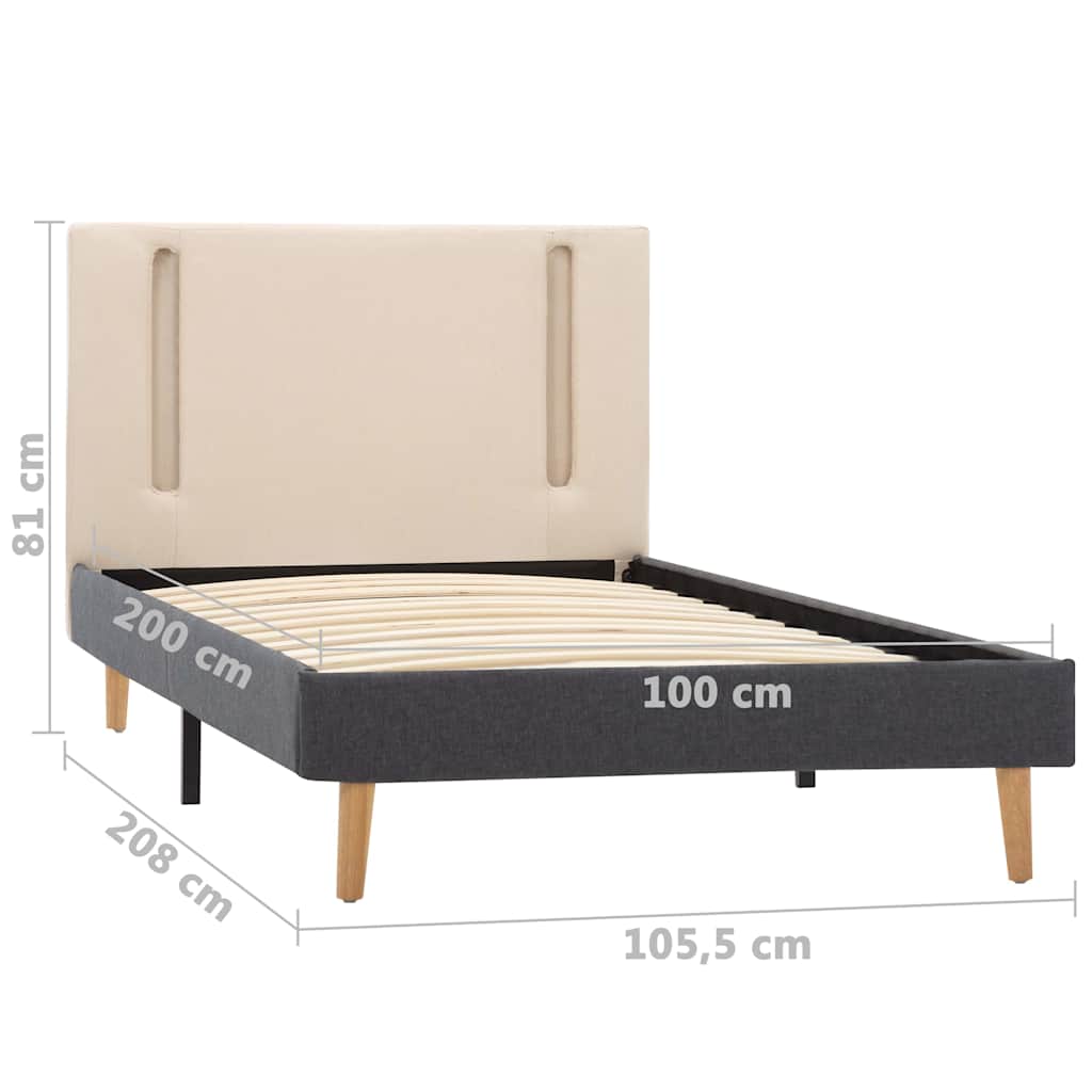 sengestel med LED-lys 100x200 cm stof cremefarvet og mørkegrå