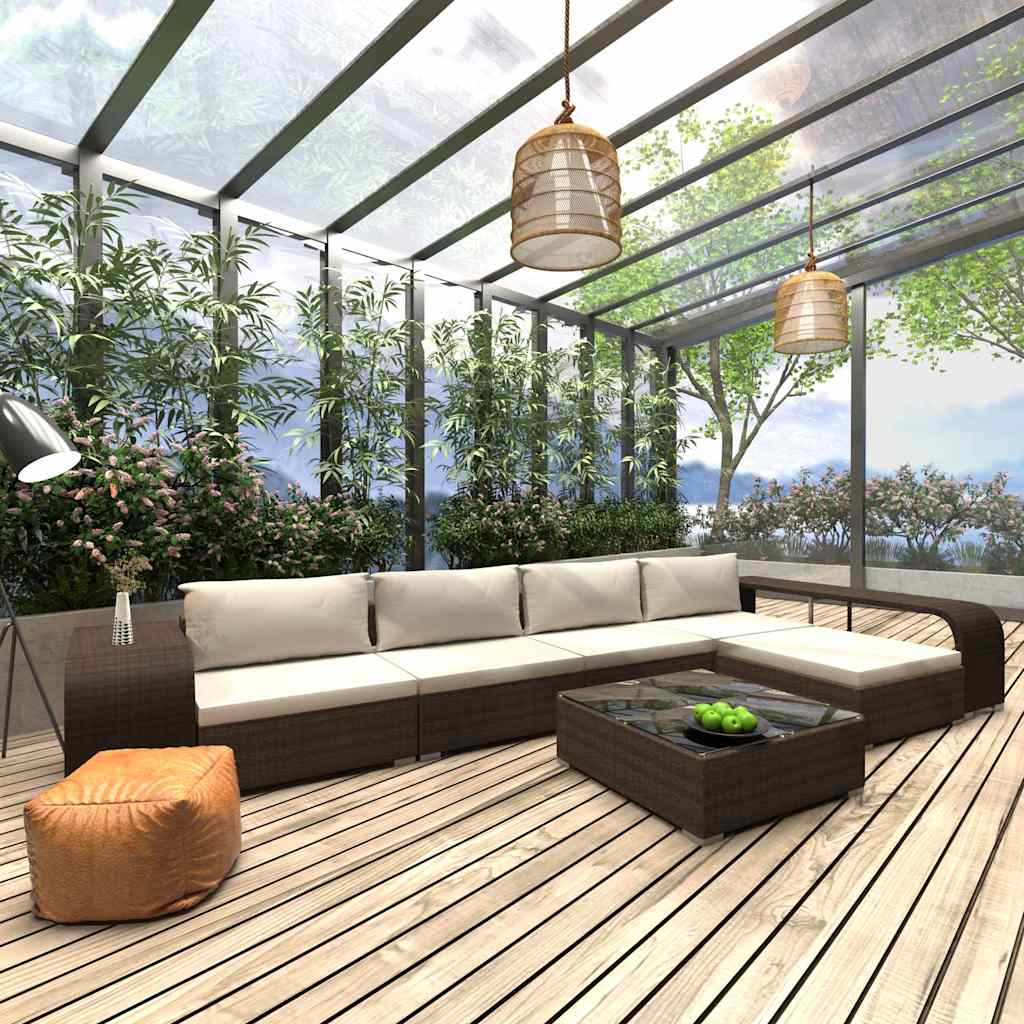 loungesæt til haven 8 dele med hynder polyrattan brun