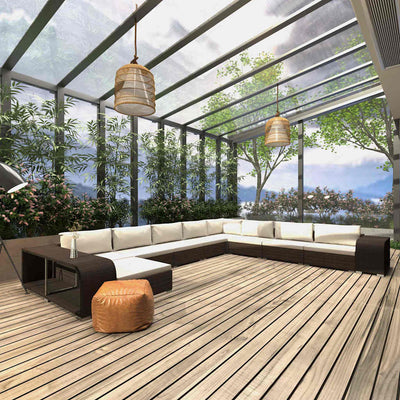 loungesæt til haven 11 dele med hynder polyrattan brun