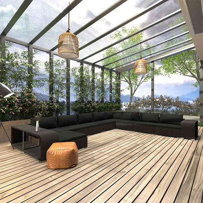 loungesæt til haven 11 dele med hynder polyrattan sort