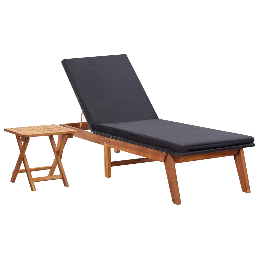 liggestol med bord polyrattan og massivt akacietræ