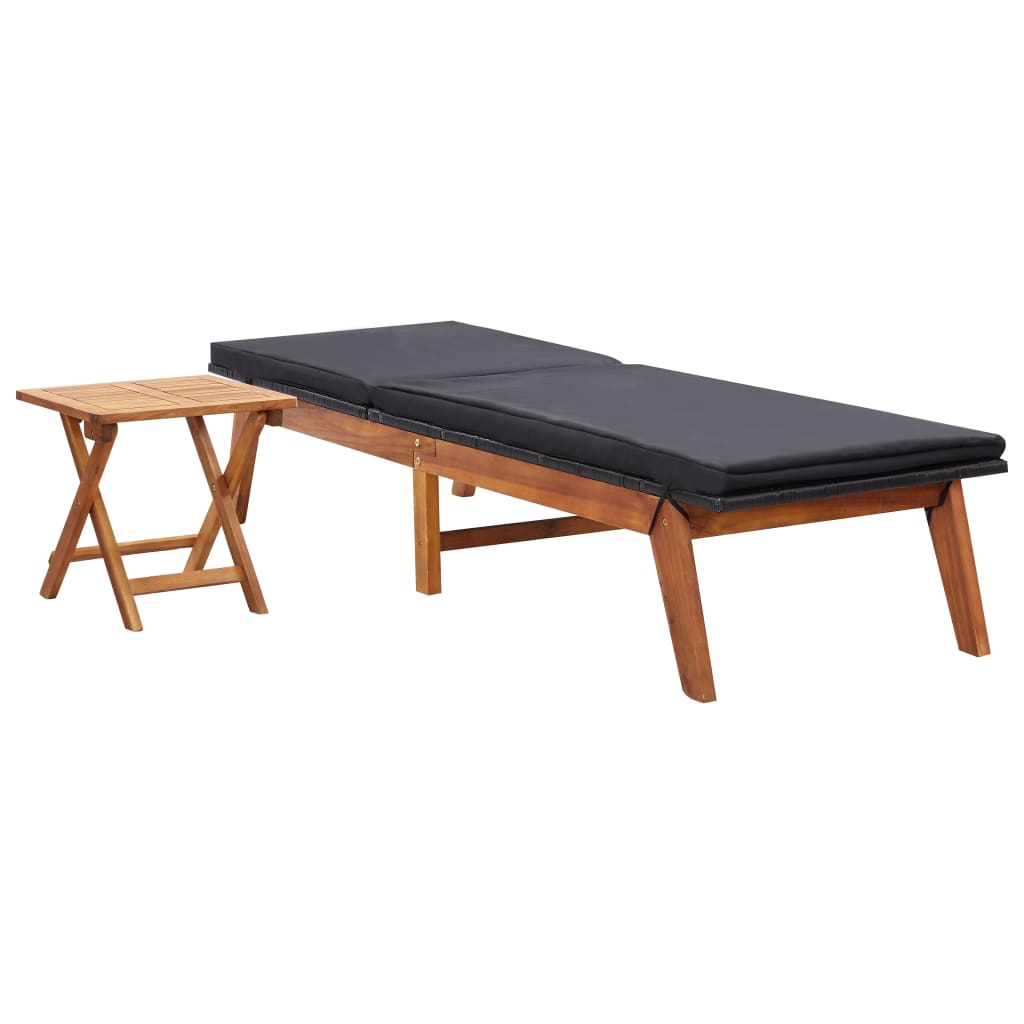 liggestol med bord polyrattan og massivt akacietræ