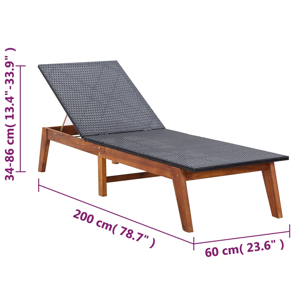liggestol med bord polyrattan og massivt akacietræ