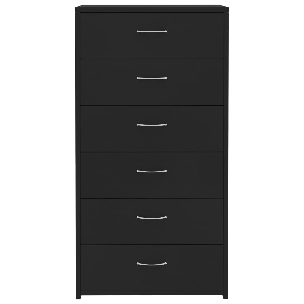 kommode med 6 skuffer 50x34x96 cm konstrueret træ sort