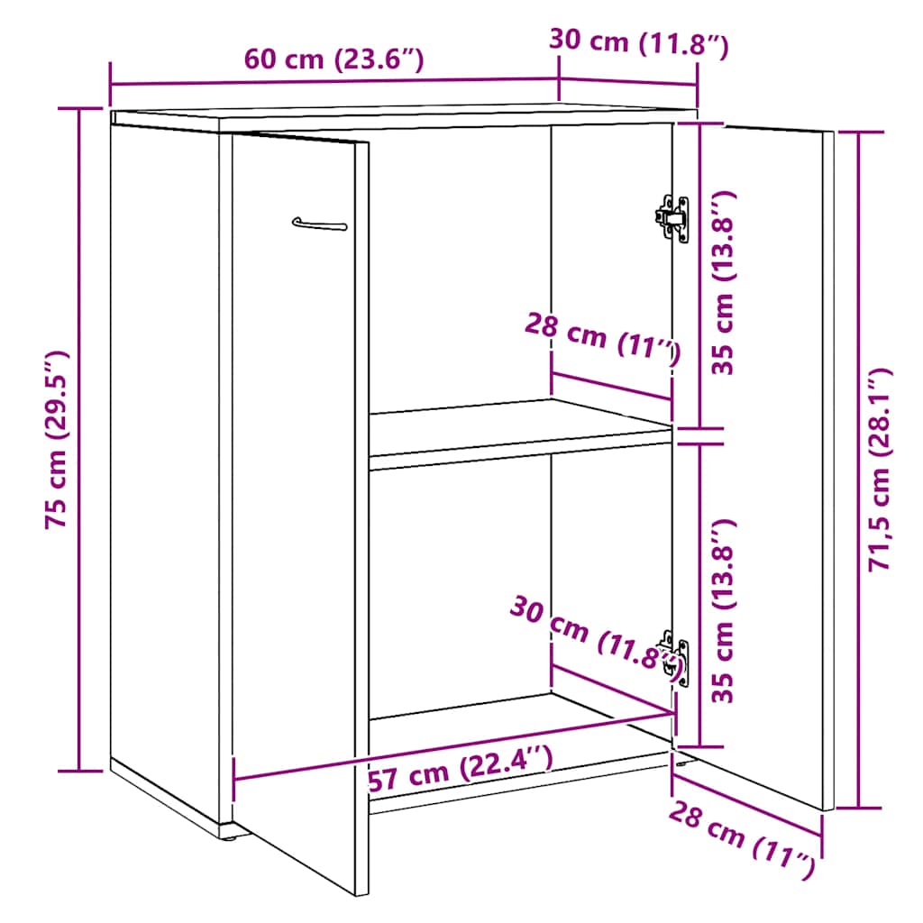 skænk 60x30x75 cm konstrueret træ sonoma-eg