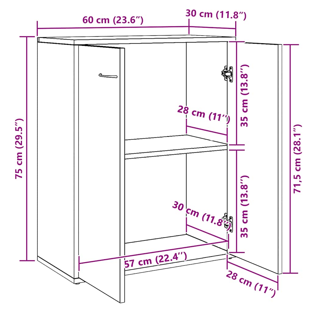 skænk 60x30x75 cm konstrueret træ betongrå