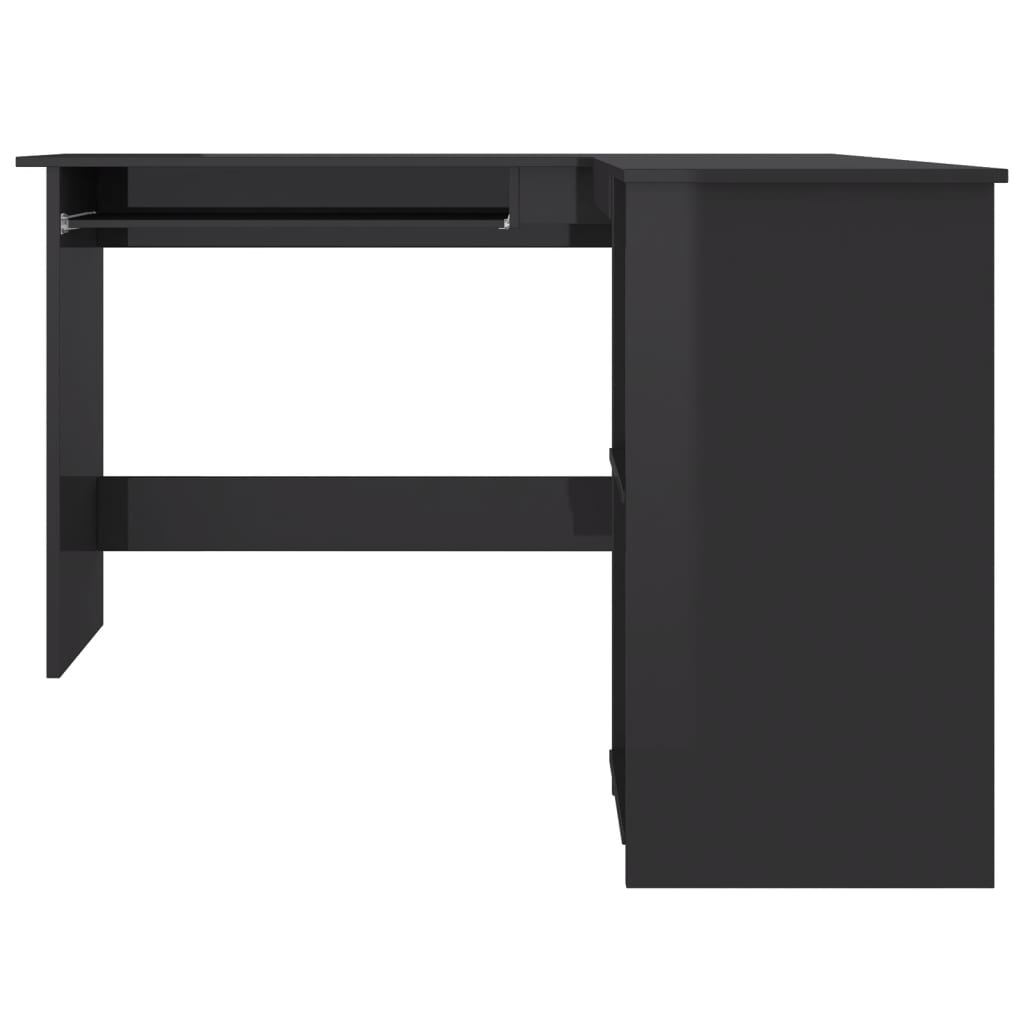 L-formet skrivebord 120x140x75 cm konstrueret træ sort højglans