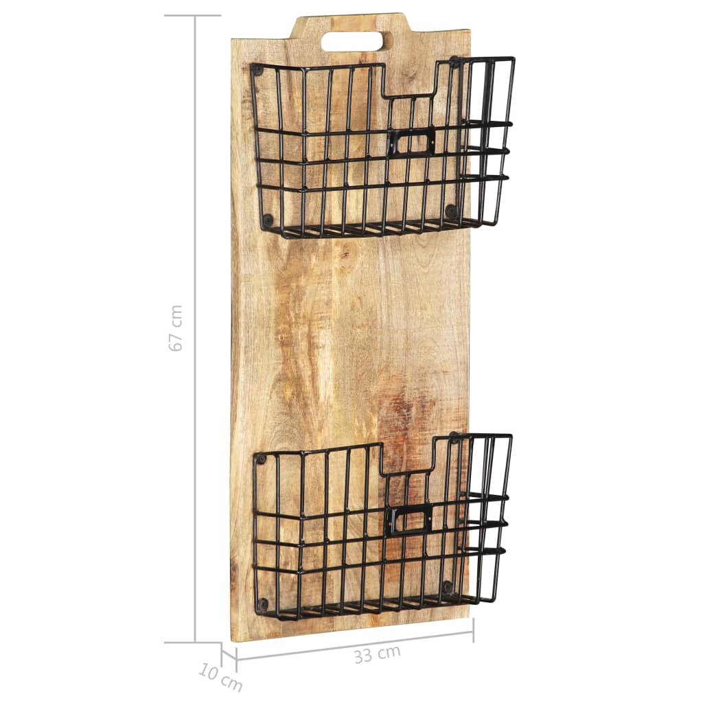 væghængt magasinholder 33x10x67 cm massivt ru mangotræ