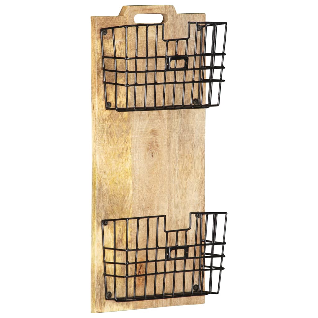 væghængt magasinholder 33x10x67 cm massivt ru mangotræ