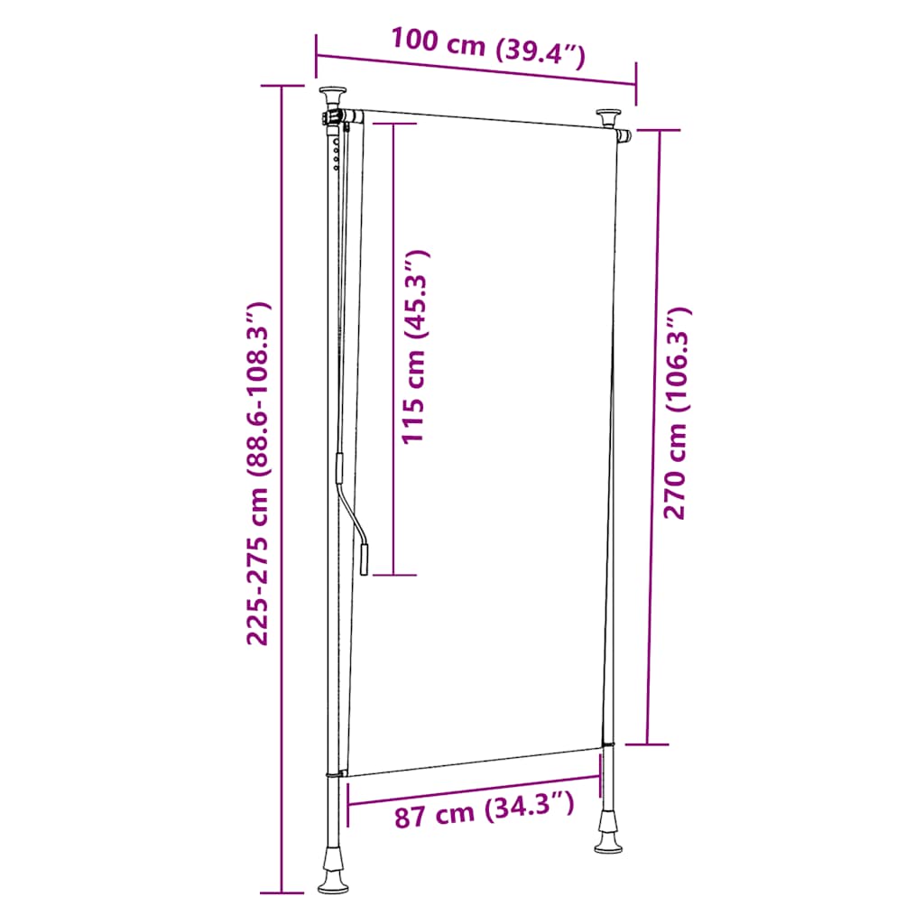 udendørs rullegardin 100x270 cm cremefarvet