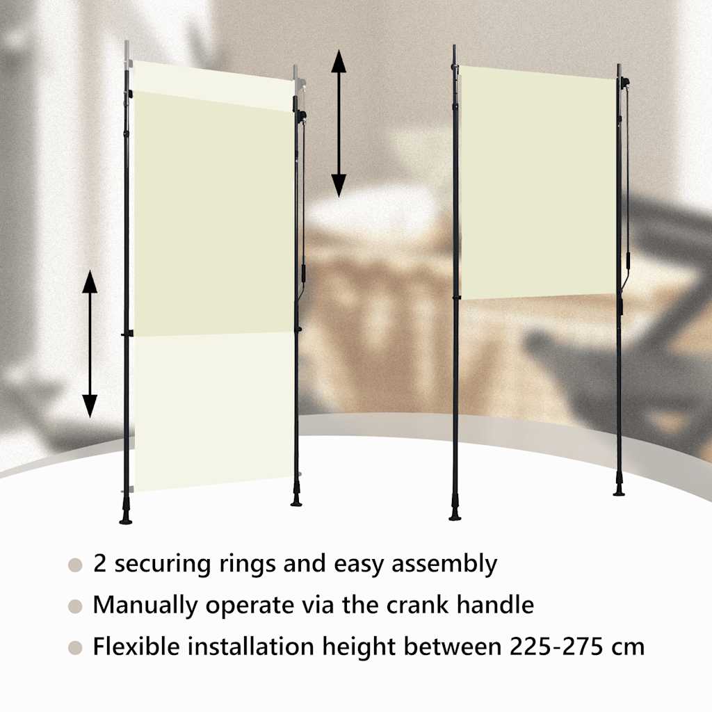 udendørs rullegardin 100x270 cm cremefarvet