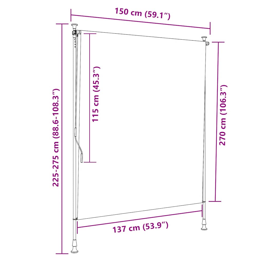 udendørs rullegardin 150x270 cm cremefarvet