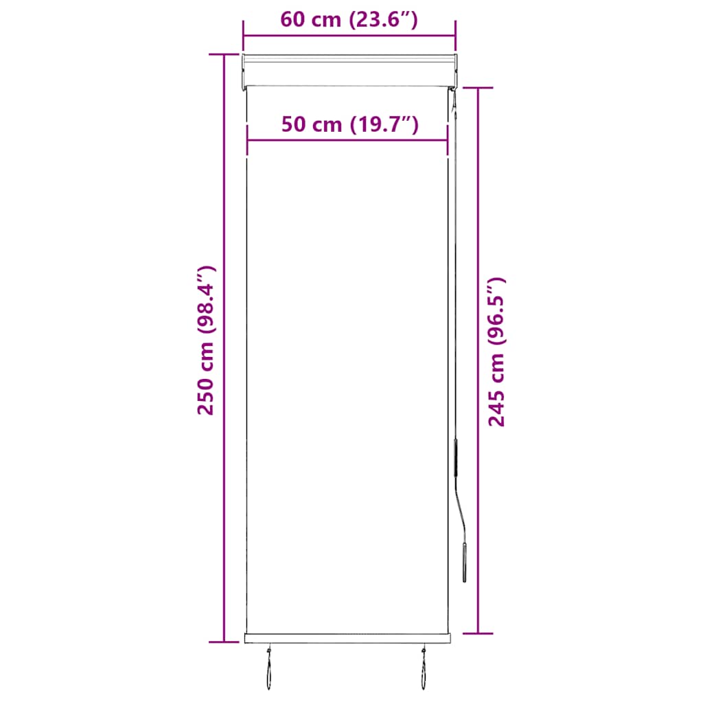 udendørs rullegardin 60x250 cm cremefarvet
