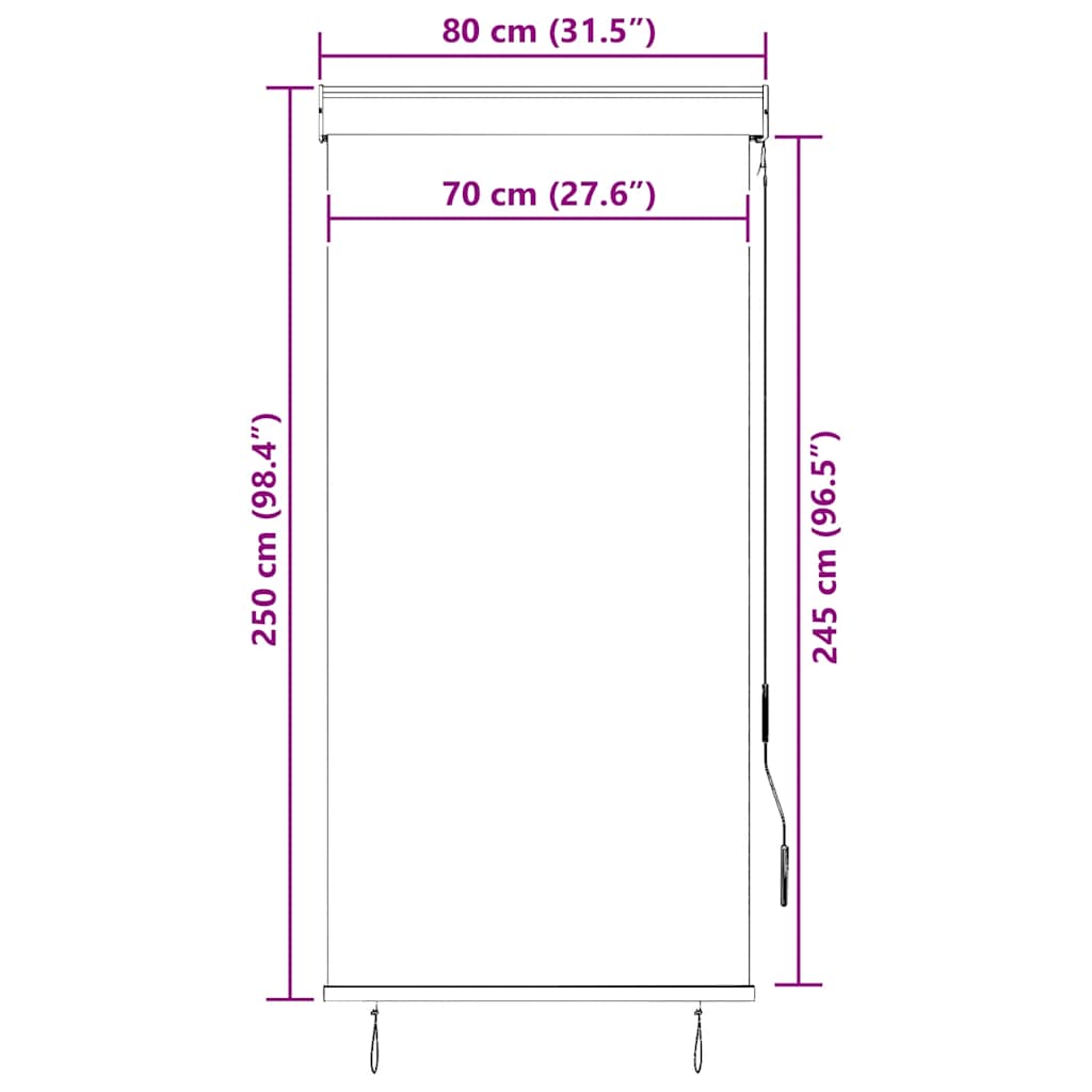 udendørs rullegardin 80x250 cm cremefarvet