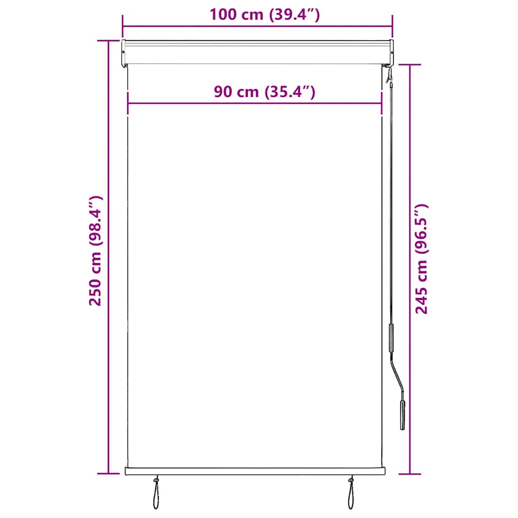 udendørs rullegardin 100x250 cm hvid og orange