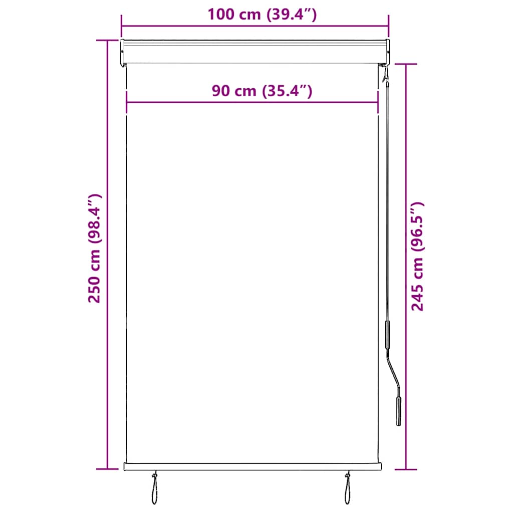 udendørs rullegardin 100x250 cm cremefarvet