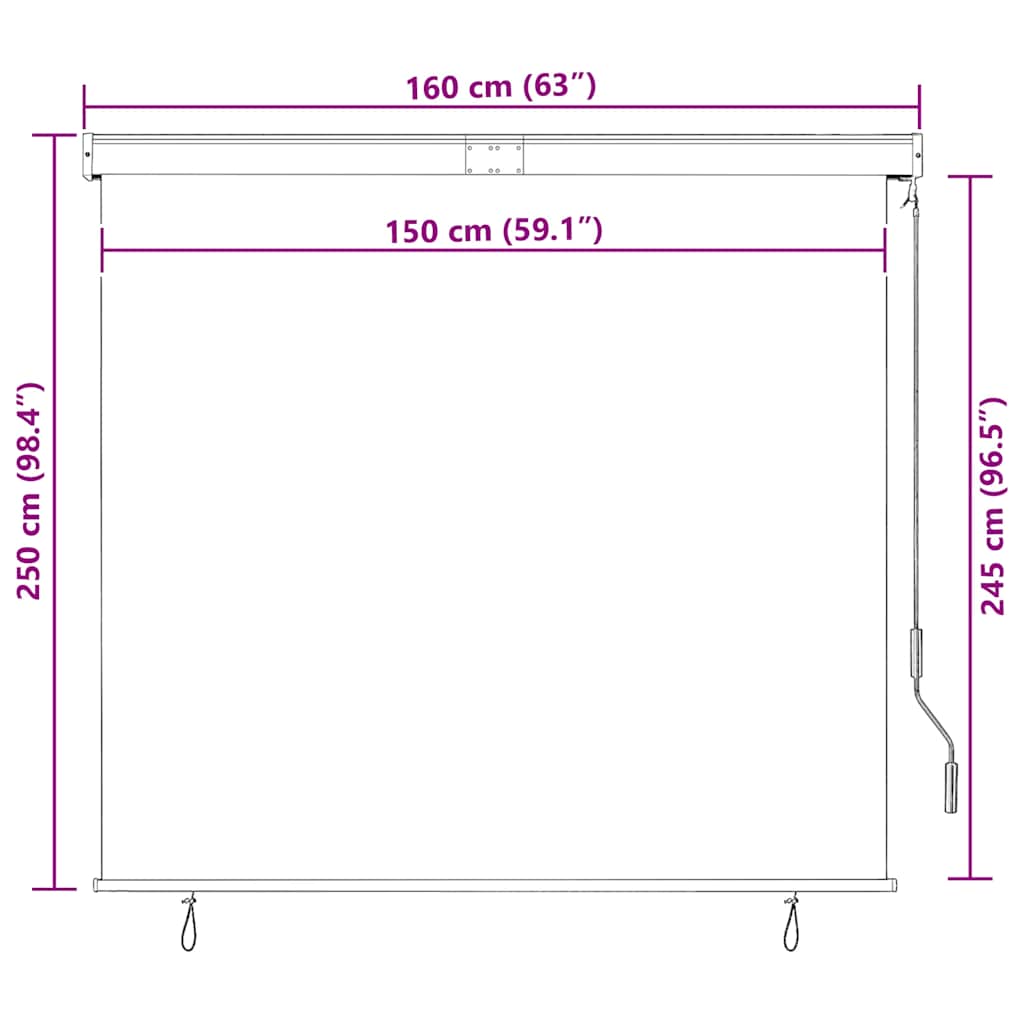 udendørs rullegardin 160x250 cm blå og hvid