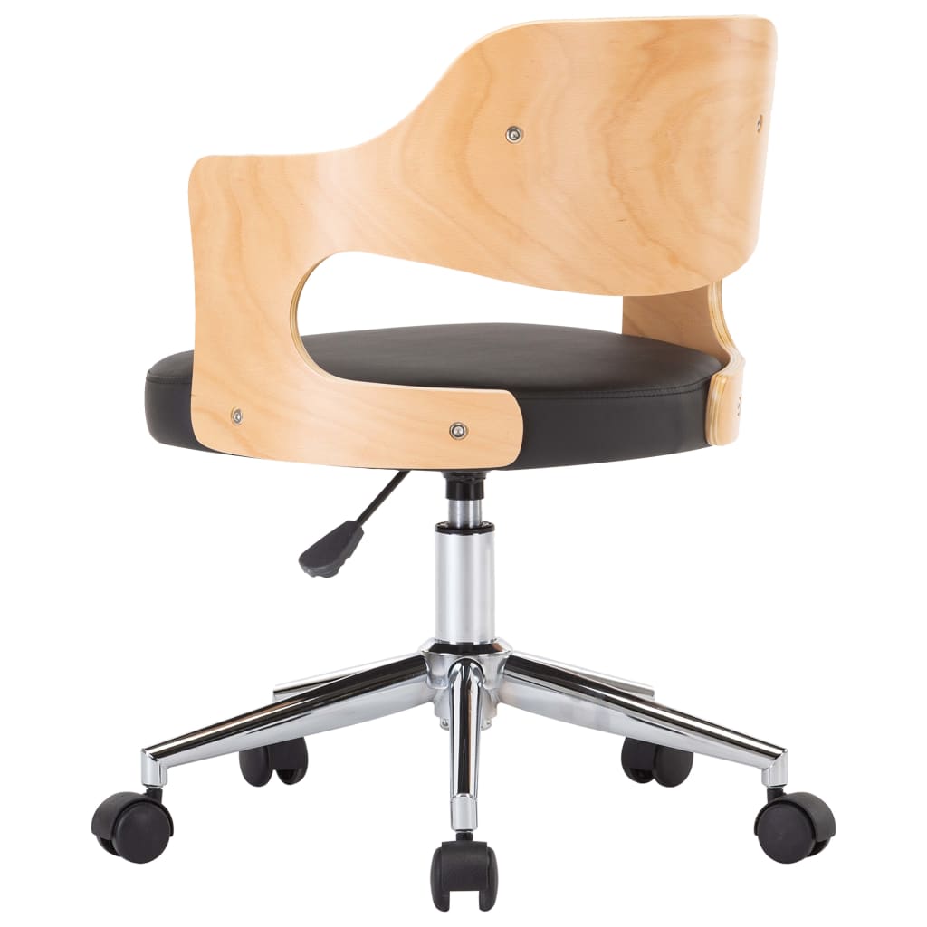 drejelig spisebordsstol bøjet træ og kunstlæder sort