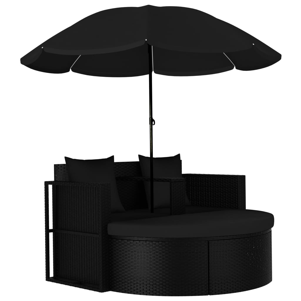 liggestol med hynde polyrattan sort