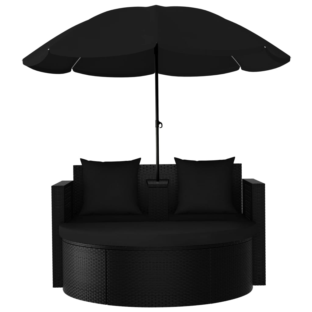 liggestol med hynde polyrattan sort