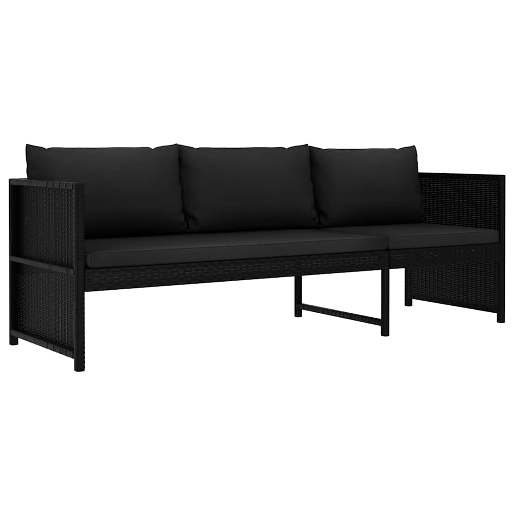 haveloungesæt 3 dele med hynder polyrattan sort
