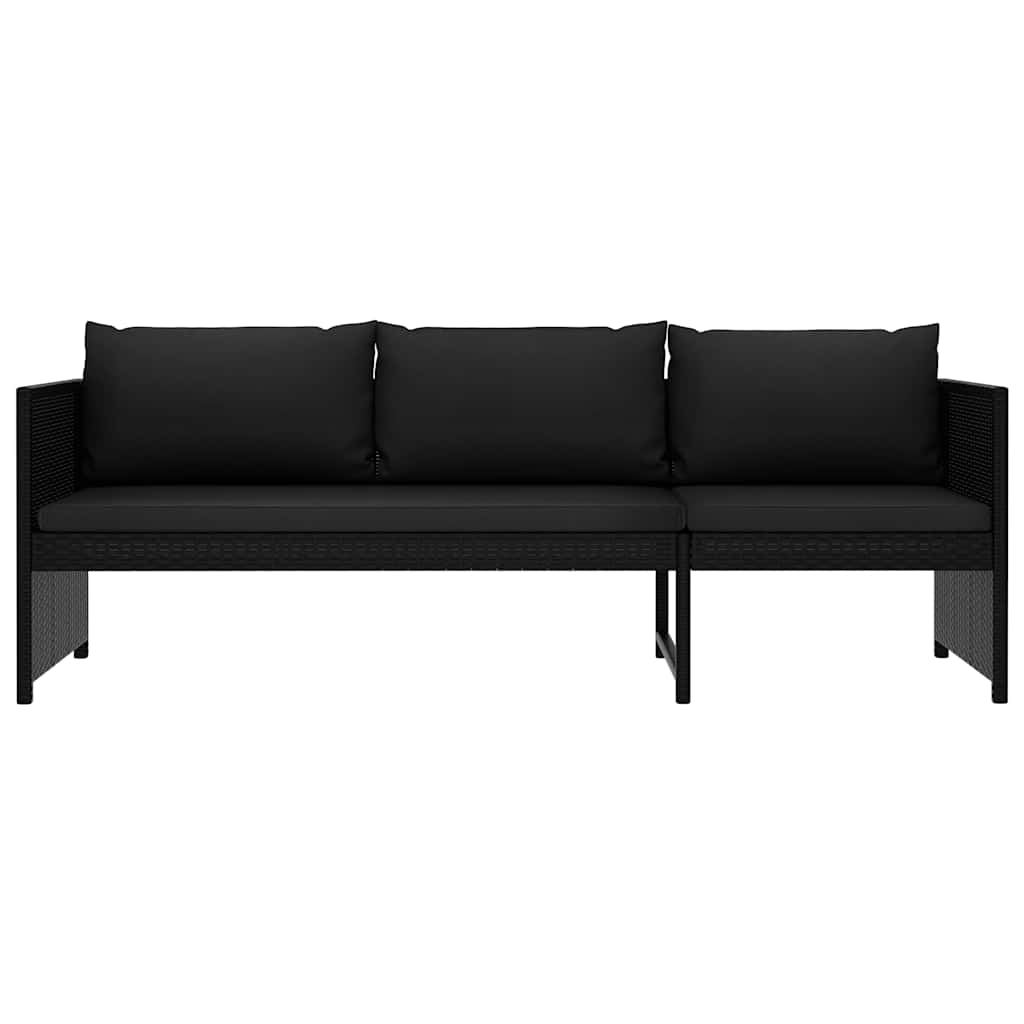 haveloungesæt 3 dele med hynder polyrattan sort