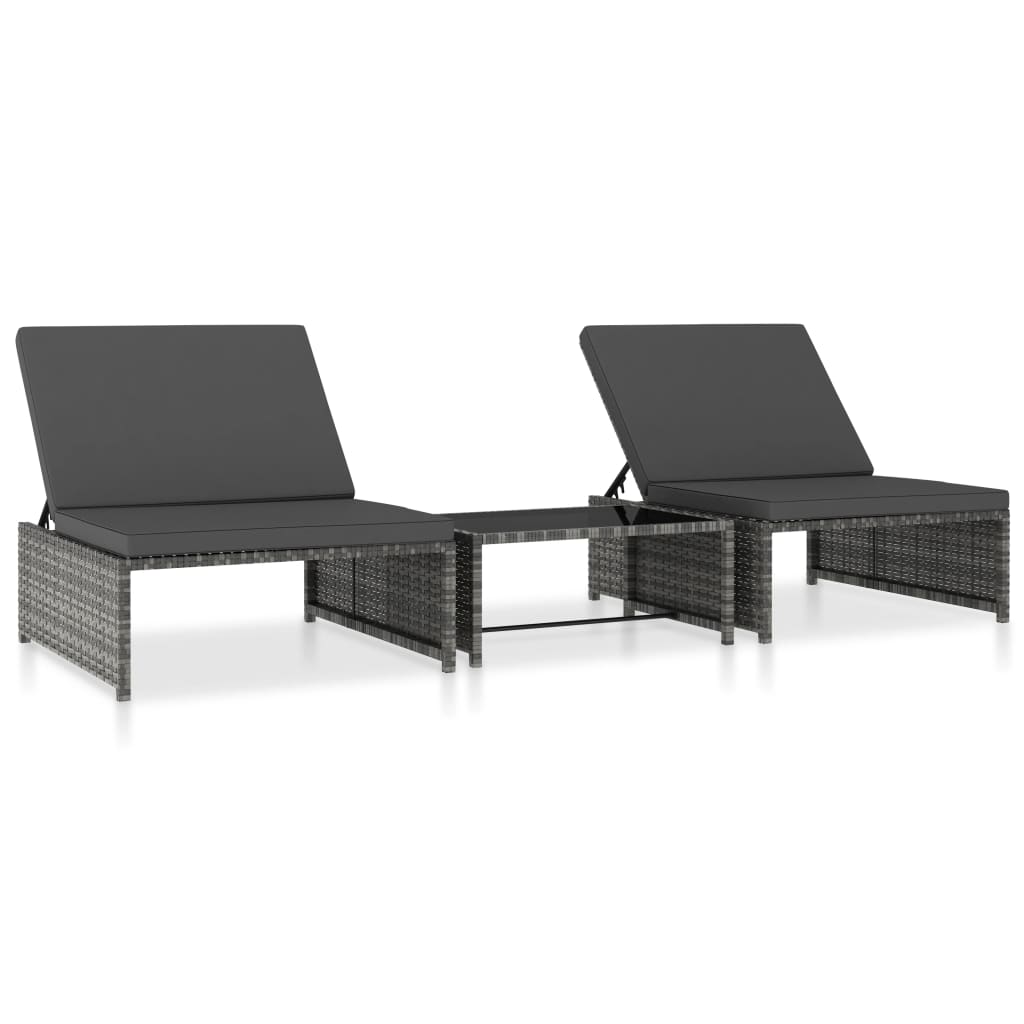 havestole 2 stk. med lænefunktion og bord polyrattan grå