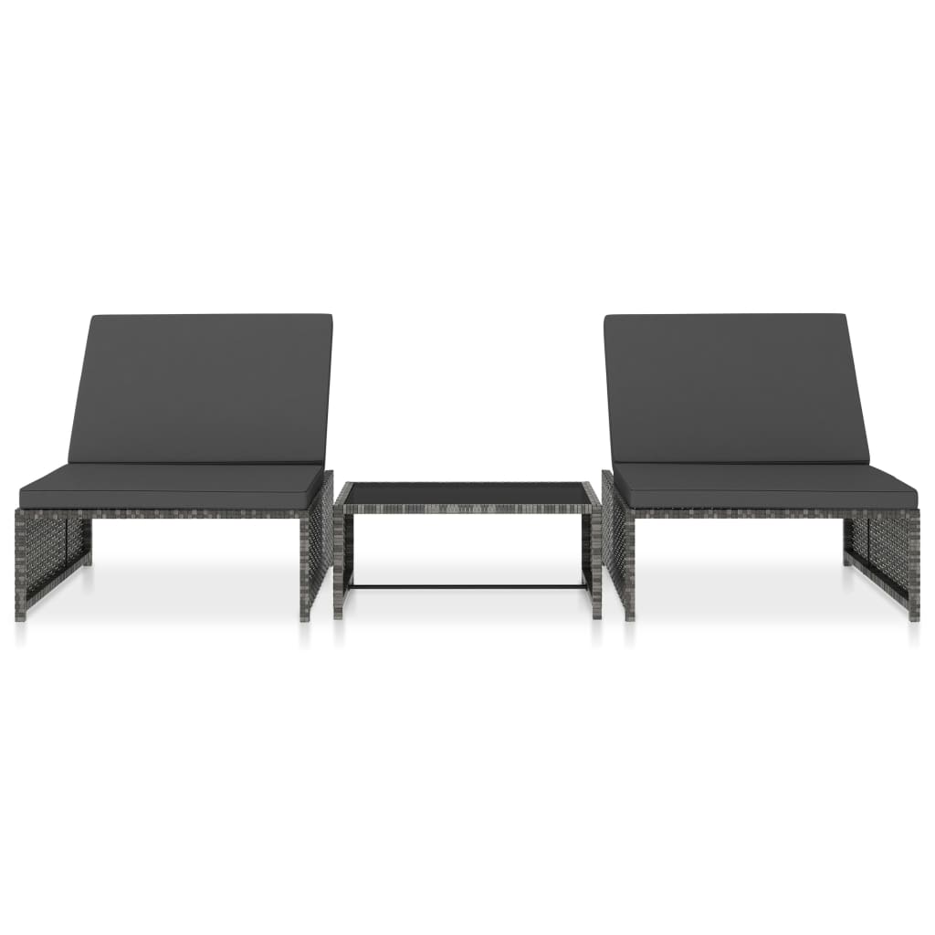 havestole 2 stk. med lænefunktion og bord polyrattan grå