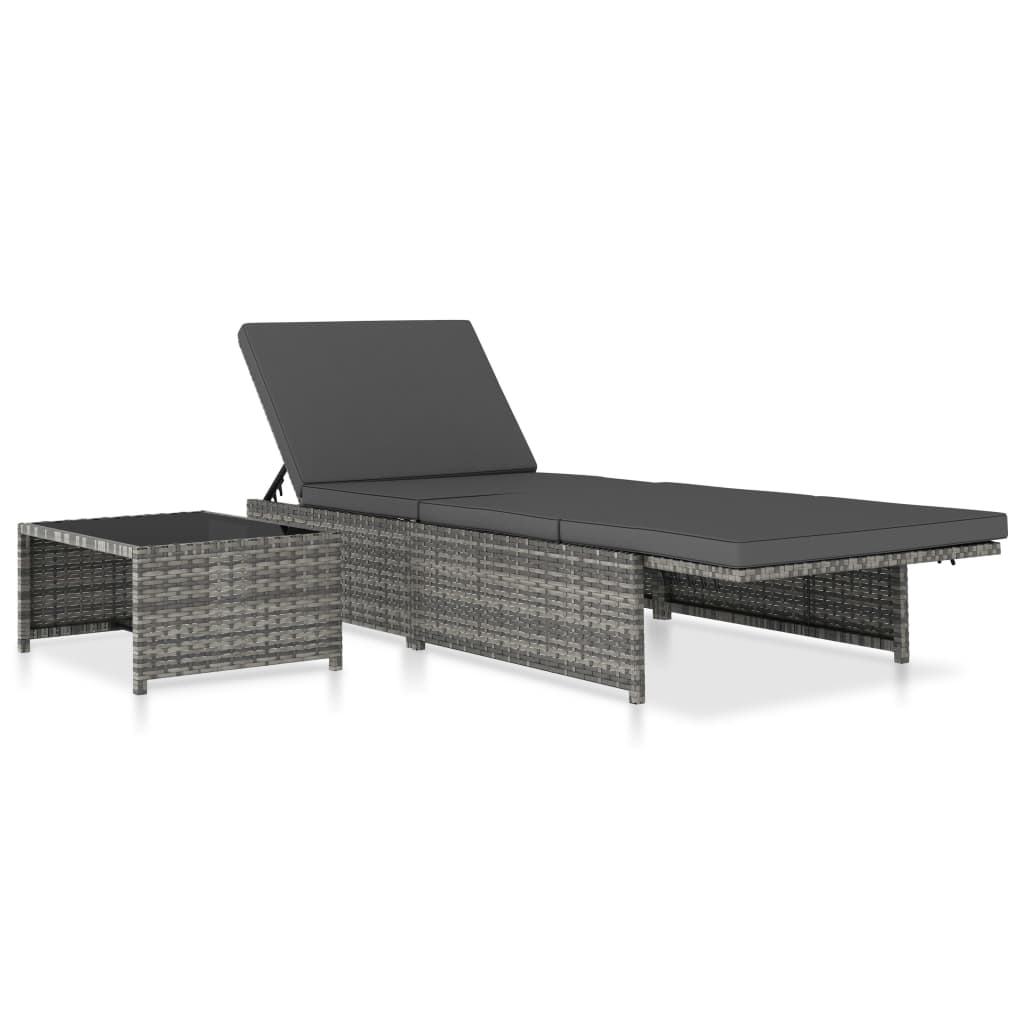 havestole 2 stk. med lænefunktion og bord polyrattan grå