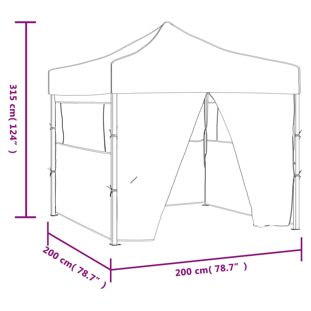 foldbart festtelt med 4 sidevægge 2 x 2 m stål cremefarvet