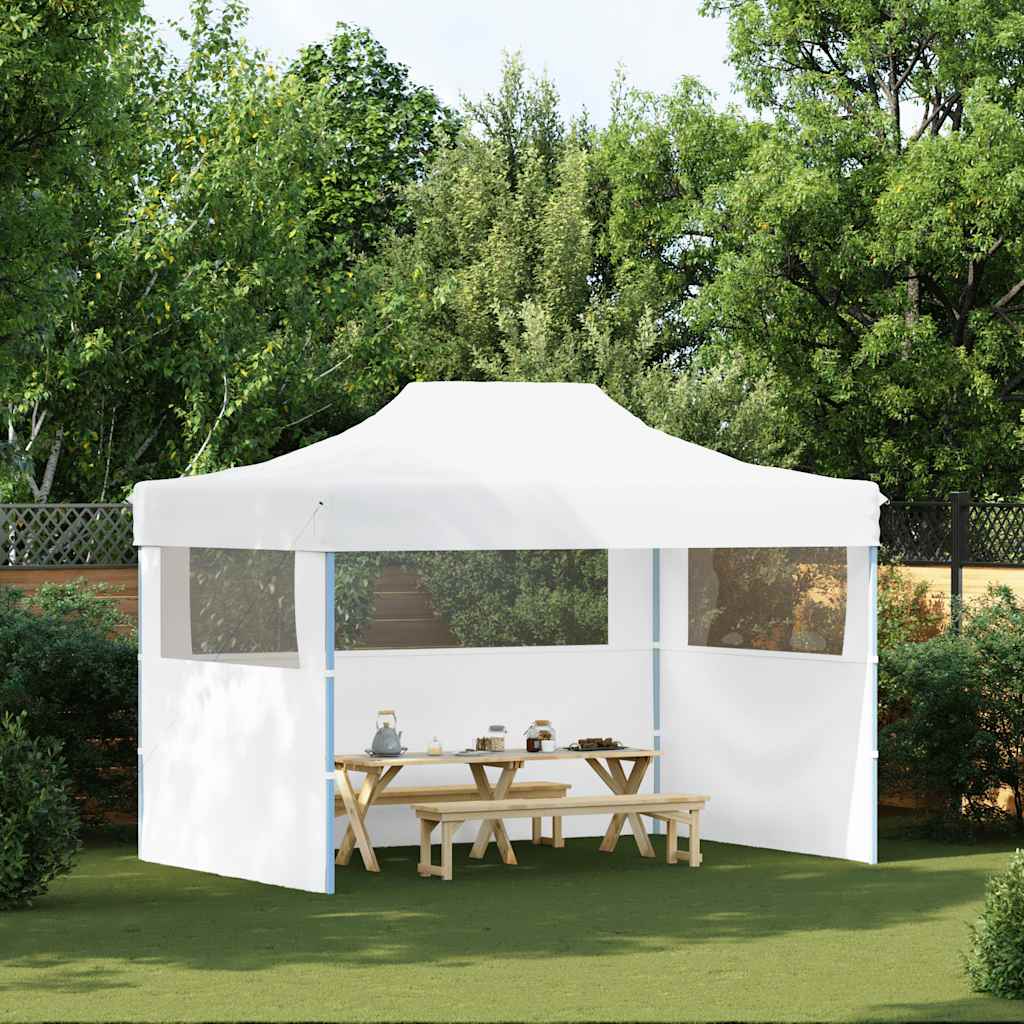 foldbart festtelt med 3 sidevægge 280x410x315 cm stål hvid