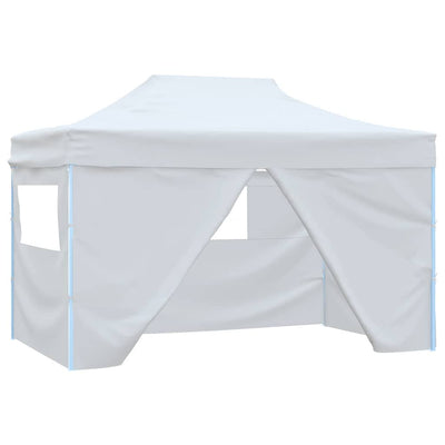 foldbart festtelt med 4 sidevægge 280x410x315 cm stål hvid