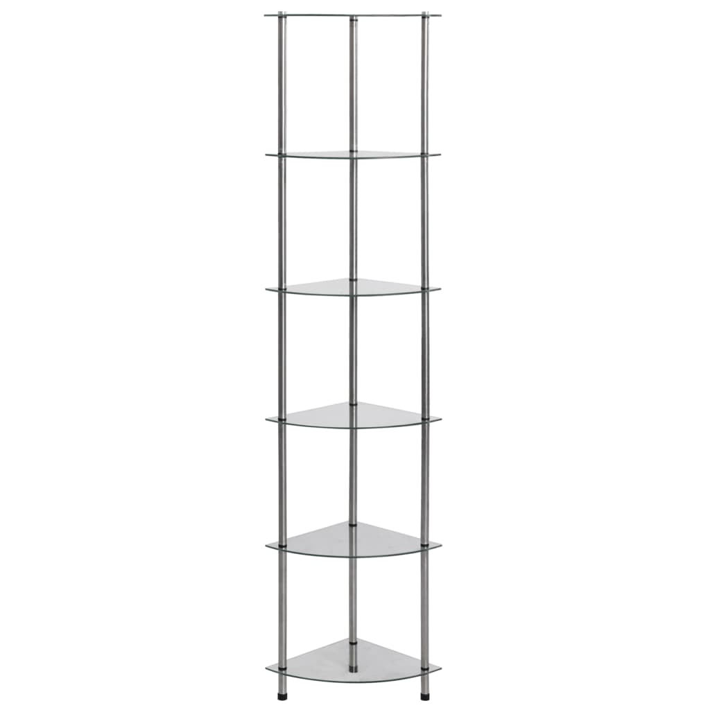 reol 6 hylder 30x30x160 cm hærdet glas transparent