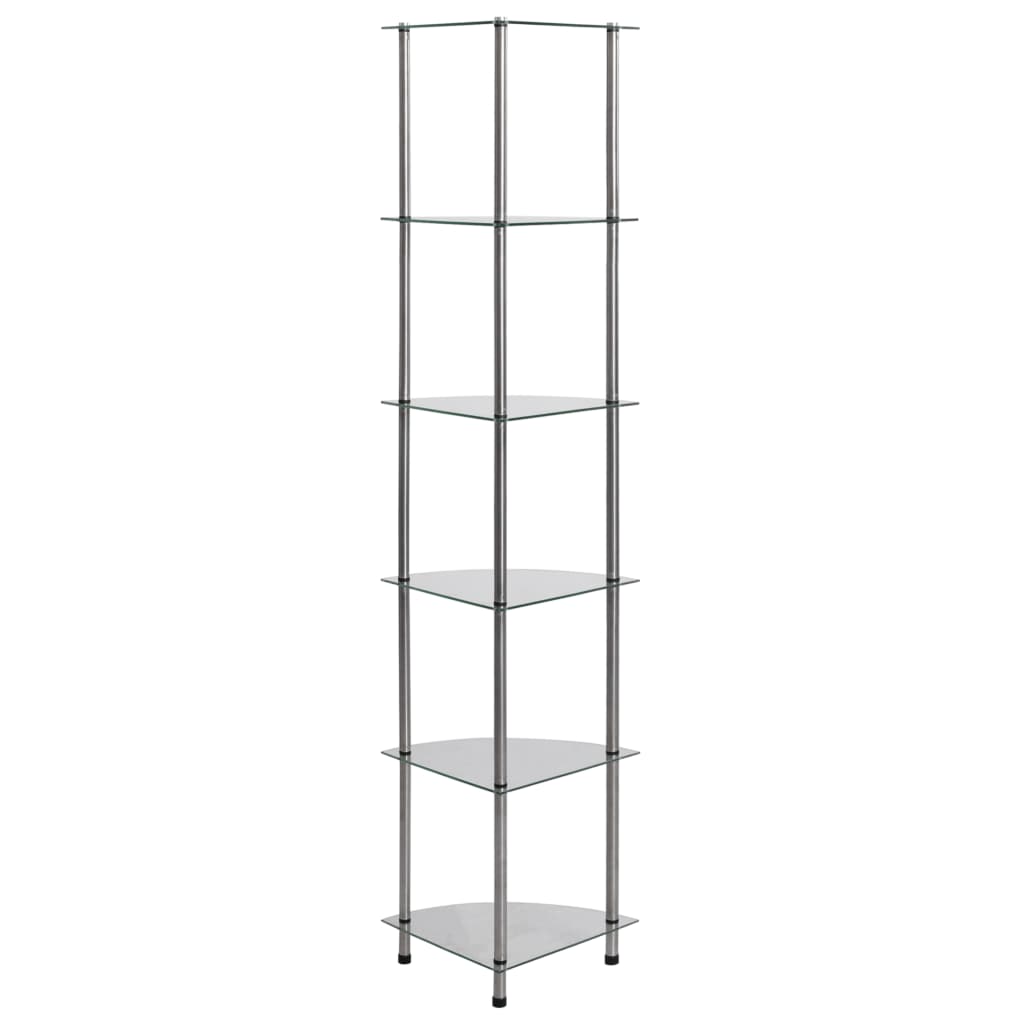 reol 6 hylder 30x30x160 cm hærdet glas transparent