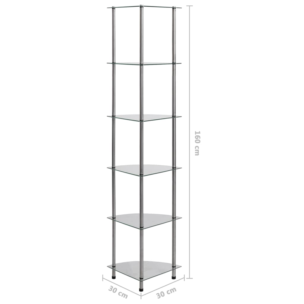 reol 6 hylder 30x30x160 cm hærdet glas transparent