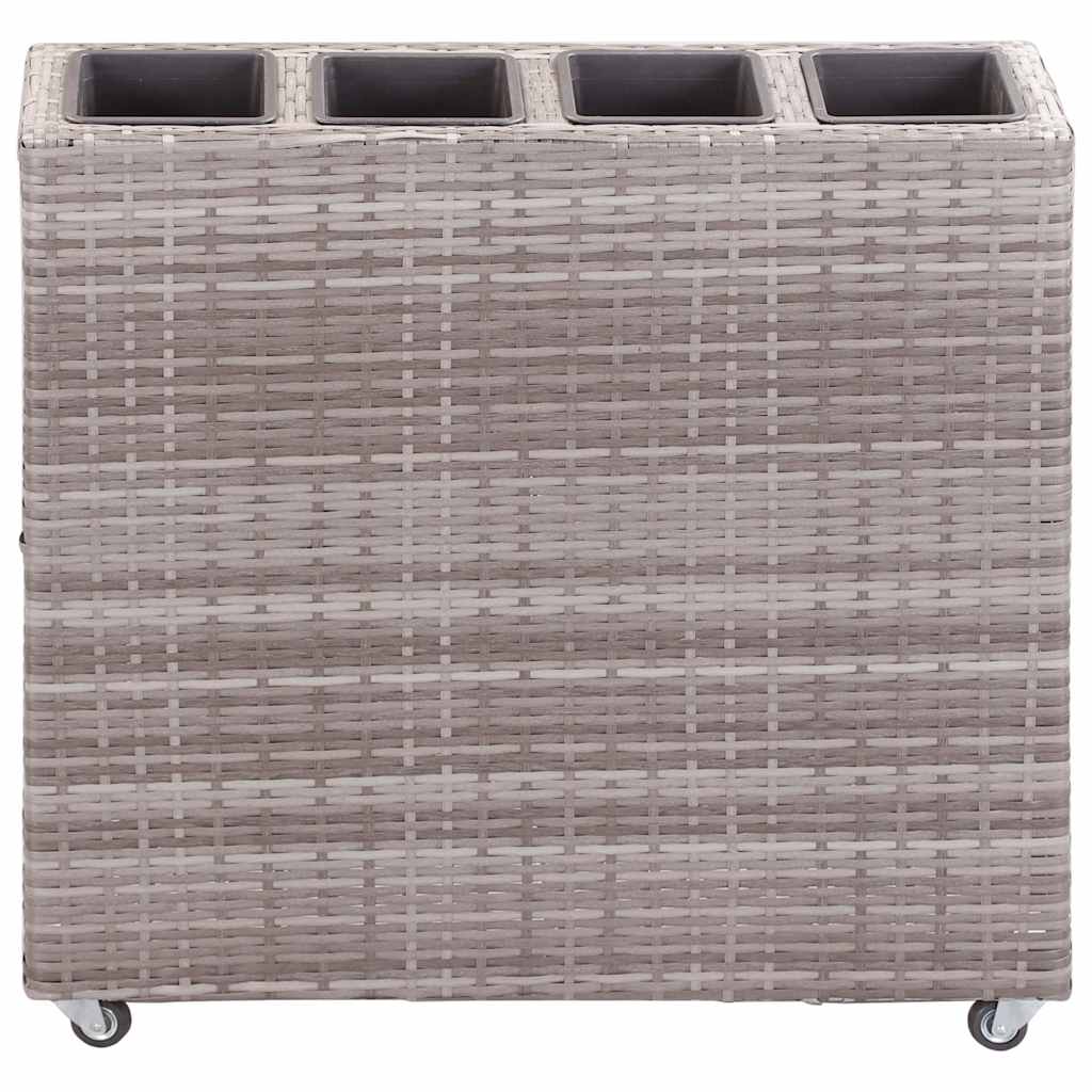 hævet plantekasse med 4 krukker 80x22x79 cm polyrattan grå
